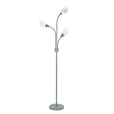 70.25" 3-Light Floor Lamp with White Shades Silver - Cresswell Lighting