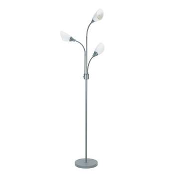 70.25" 3-Light Floor Lamp with White Shades Silver - Cresswell Lighting