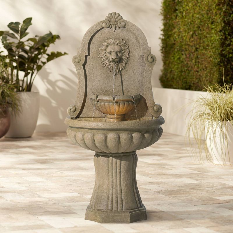 John Timberland Outdoor Wall Water Fountain with Light LED 58" High Lion's Head 2 Tiered for Yard Garden Patio Deck Home, 3 of 10