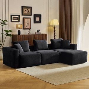 Karl Home |112 in. W Square Arm Corduroy L-shaped Modern Sofa in Black with Ottoman - 1 of 4