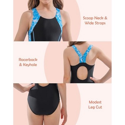Charmo Girls Color Block Swimsuit One Piece Swimwear Athletic Competition Bathing Suit Blue Wave/Black 13-14Years — фото 4