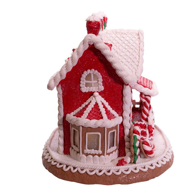 Kurt Adler 9" Red and White Santa and Mrs. Claus Gingerbread House, 3 of 8