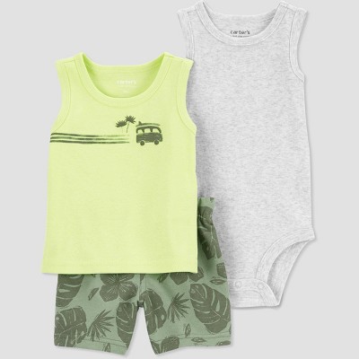 Image of Carter's Just One You®️ Baby Boys' Palm Top & Bottom Set - Olive Green 3M