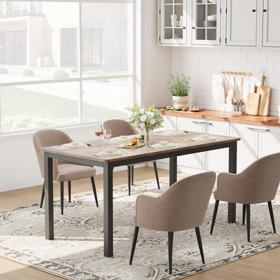 Dining Table for 4 or 6, Wooden Rectangular Kitchen Table with Metal Legs