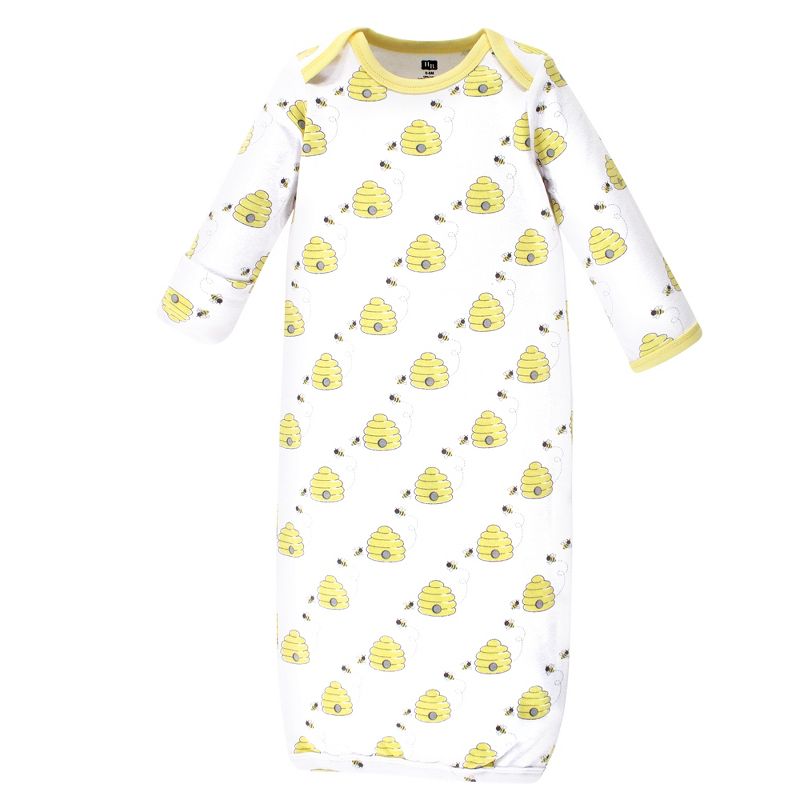 Hudson Baby Infant Cotton Long-Sleeve Gowns 3pk, Bees, 0-6 Months, 3 of 6