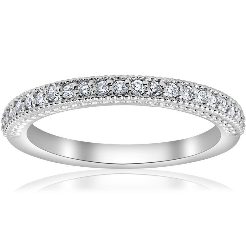 Pompeii3 1/5ct Vintage Diamond Wedding Ring Stackable Anniversary Band 14k White Gold, 1 of 6