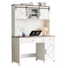 HDZNVF 47 inch Farmhouse Executive Desk with Drawers, Wood Home Office Desk with Charging Station, White - 4 of 4