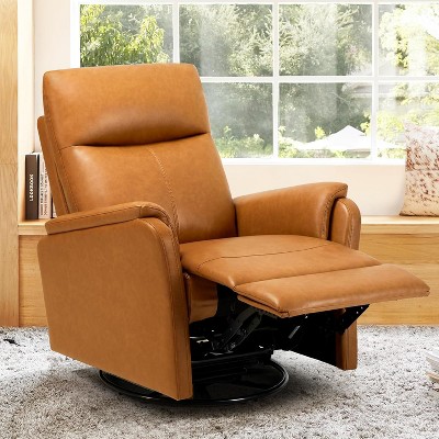 Swivel Rocking Recliner with Footrest, Leather Upholstery, High Back, Wide Cushion, Metal Base – Perfect for Living Room, Nursery, Office.