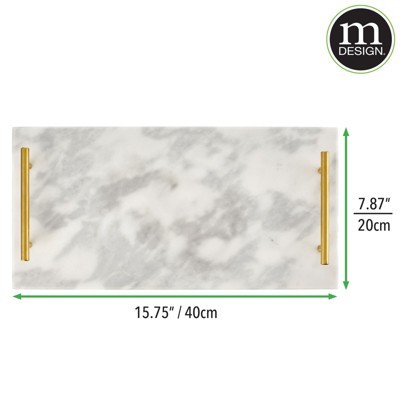 Rectangular Gray Marble Serving Tray with Gold Handles