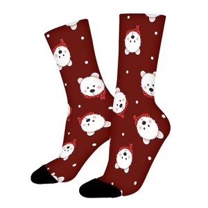White Bear With Red Scarf Polka Dot Women Printed Crew Socks Funny Funky Socks Soft Polyester Novelty Gifts for Artists Men - 1 of 1