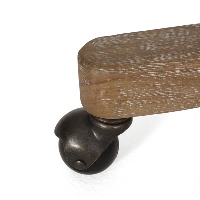 Rustic Beige & Natural Wood Swivel Office Chair with Adjustable Height