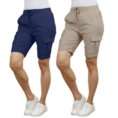 Galaxy By Harvic Women's Loose Fit Super Flex Stretch Cargo Jogger Shorts-2 Pack