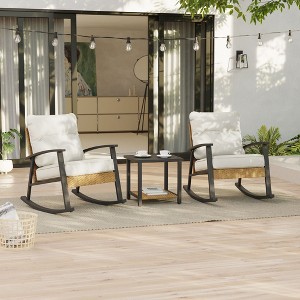 Sonkuki 3-Piece Patio Bistro Set, Rocking Chair Modern Patio Furniture Sets with Side Table and Cushions - 1 of 4