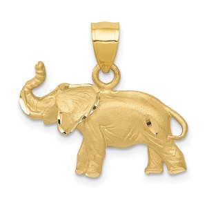 Black Bow Jewelry 14k Yellow Gold Diamond Cut Trumpeting Elephant Pendant - 1 of 4