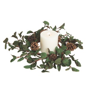 Transpac Foam 16 in. Green Christmas Eucalyptus Candle Ring - 1 of 4