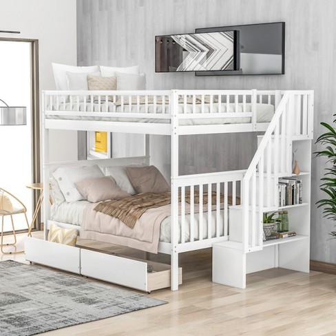 Full Over Full Bunk Bed With Two Drawers And Storage Stairs White Modernluxe Target