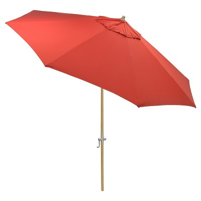 8.9' x 8.9' Round Sunbrella® Umbrella - Canvas Jockey Red - Light Wood Finish - Smith & Hawken™