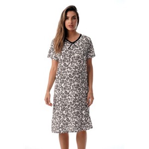 Just Love Womens Short Sleeve Nightgown  - Sleep Dress with Bow -  Black - Paisley Medium - 1 of 3
