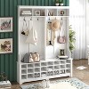 Space-Saving Hall Tree, 60-Inch Coat Rack with Metal Hooks & 24 Shoe Storage Cubbies, Entryway Bench for Home Organization - 3 of 4