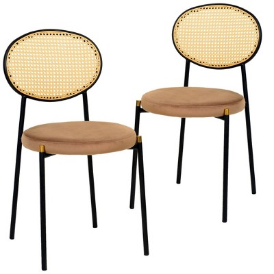 LeisureMod Euston Set of 2 Modern Dining Chairs – Wicker Back & Velvet Seat, Perfect for Dining Rooms and Kitchens