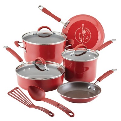 Rachael Ray Cucina 12 Piece Nonstick Cookware Set, Cranberry Red - Winestuff