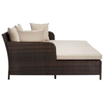 August Brown and Sand Wicker Outdoor Daybed with Cushions