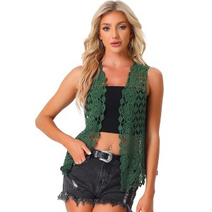 Allegra K Women's Sleeveless Open Front Cardigan Vest Hollow Out Crochet Shrug - 1 of 4