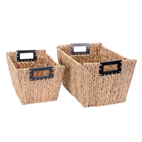 mDesign Water Hyacinth 3-Tiered Storage Baskets Floor Stand - White/Natural