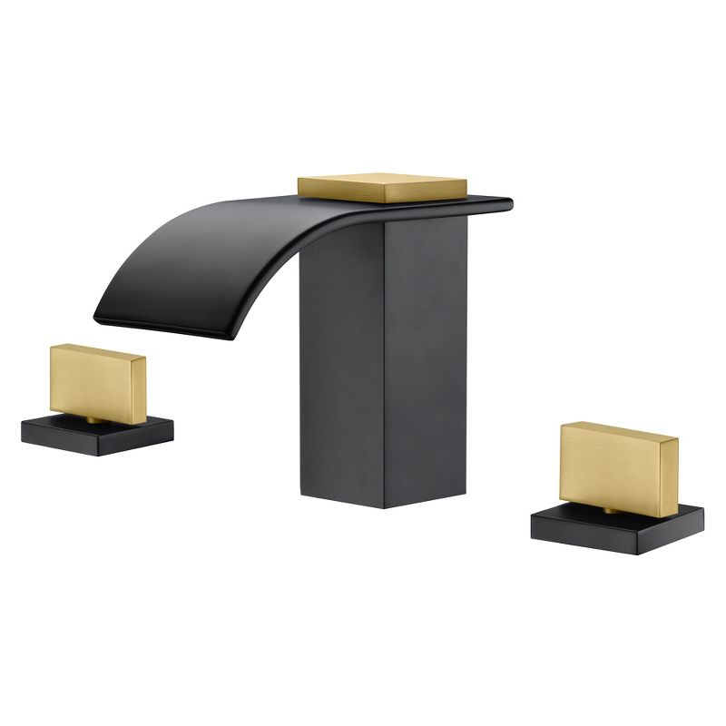 Sumerain 8" Widespread Bathroom Faucet 3 Hole Waterfall Basin Faucet Black and Gold Finish, 1 of 10
