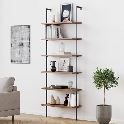 Photo 1 of 85" Theo 6 Tier Wood Wall Mount Ladder Bookshelf - Nathan James