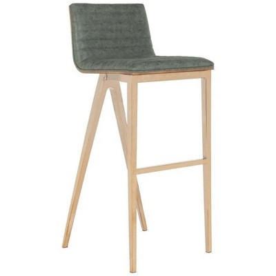 Deluxe Copper Swivel Bar Stool with Ash Green Faux Leather