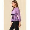 INSPIRE CHIC Women's Semi-Sheer Elegant Tie Waist Long Sleeve Floral Lace Peplum Blouses - 4 of 4