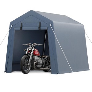 Outdoor PE Storage Shed, Waterproof Heavy Duty Tarp with Ventilated Zipper Door, for Motorcycle, Bike, Garden Tools - 1 of 4