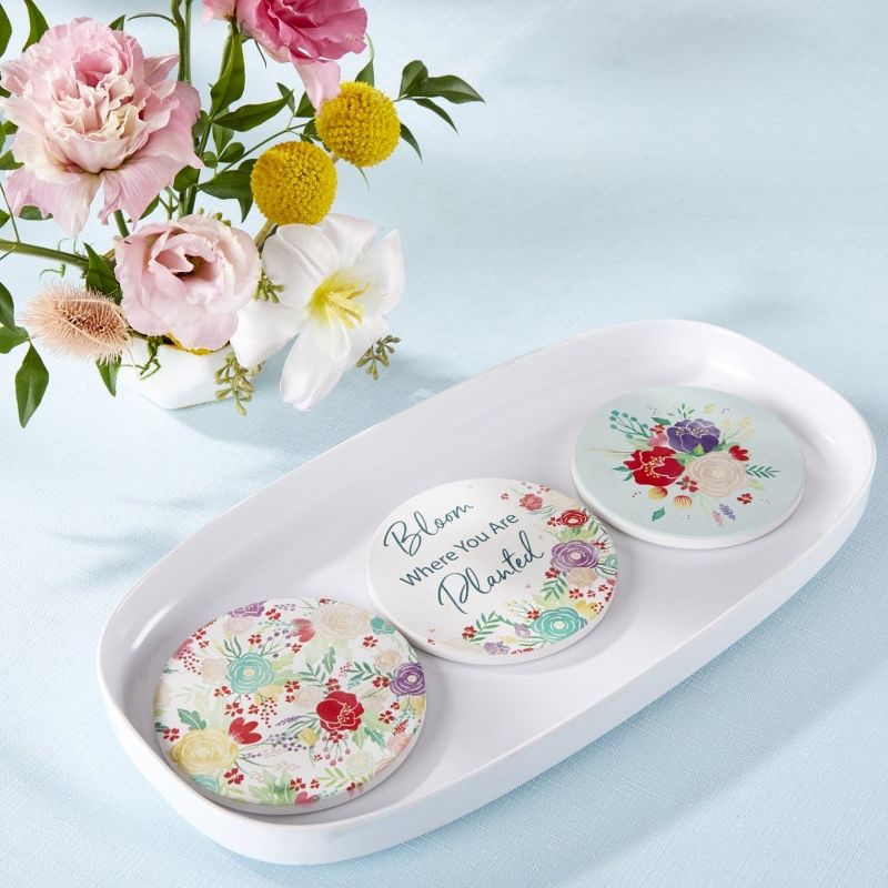 Kate Aspen Garden Blooms Ceramic Coaster with Holder (Set of 6) | 23253NA, 4 of 9