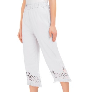 Collections Etc Stylish Eyelet & Frayed Hem Elasticized Waist Capris - 1 of 4
