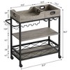 3 Tier Grey Bar Cart with Wheels, Two Removable Trays, Wine Rack & Glasses Holder - 2 of 4