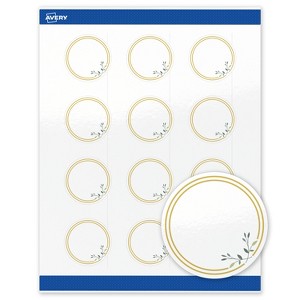 Avery Labels, 2" Diameter, Glossy White, Double Gold Border w/ Florals, 120ct - 1 of 4