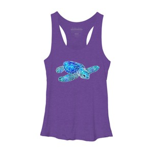 Women's Design By Humans Blue And Green Watercolor Sea Turtle By Maryedenoa Racerback Tank Top - 1 of 3