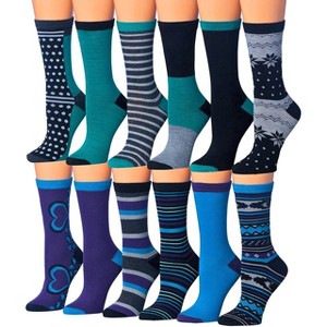 Tipi Toe Women's 12 Pairs Lightweight Colorful Midnight Teal Mix Patterned Crew Socks - 1 of 1