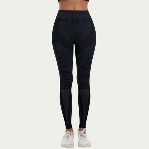 Anna-Kaci Active Women's Seamless High Waist Ribbed Leggings with Sculpting Contour Panels and Compression Fit - 1 of 4