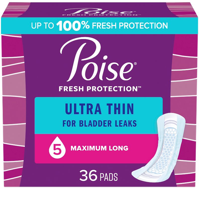 Poise Ultra Thin Postpartum Incontinence Pads - Maximum Absorbency - Long - 36ct, 1 of 10