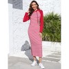 Coolmee Women's Casual Long Sleeve Side Slit Pullover Maxi Hoodie Dress Slim Striped Long Dresses with Pockets - 4 of 4