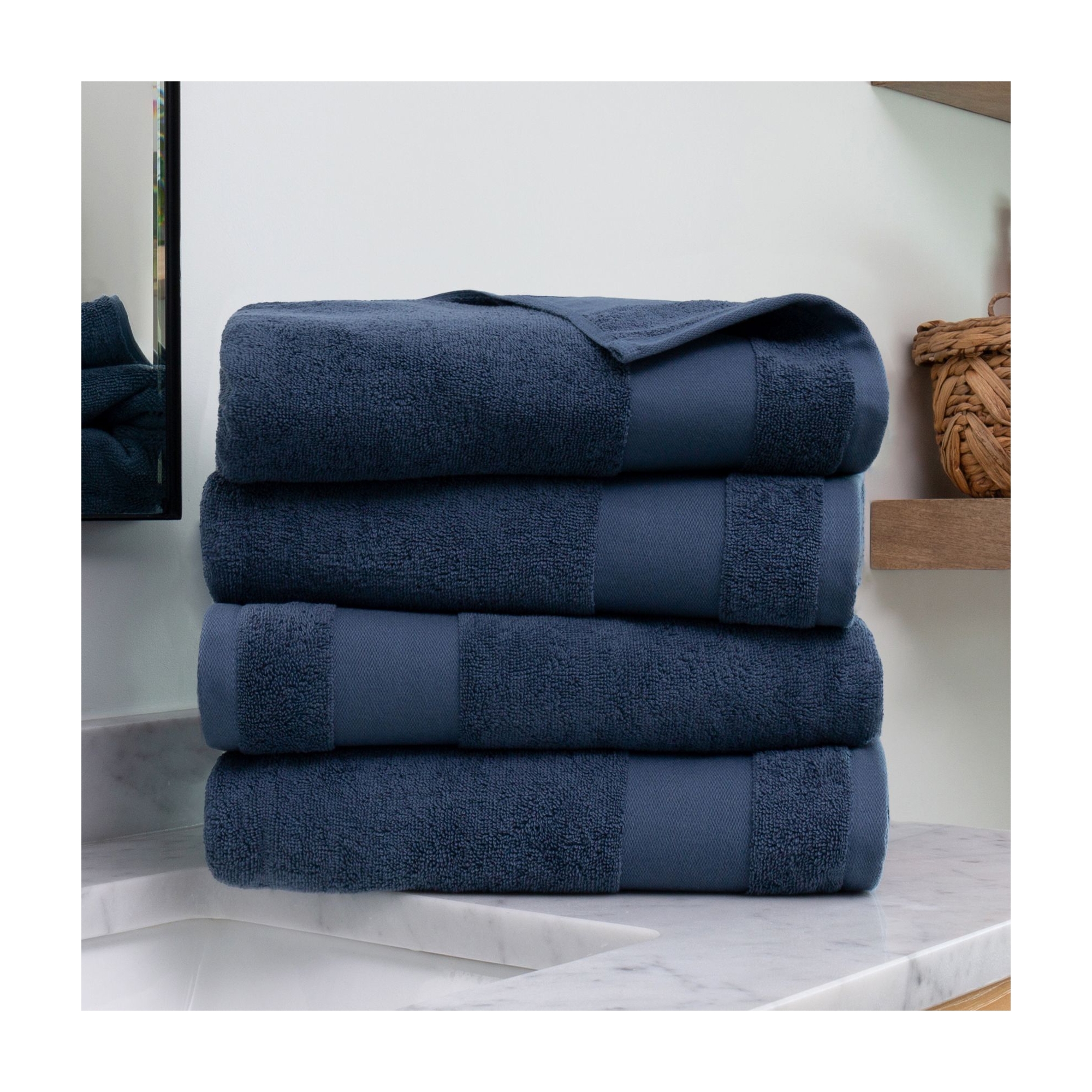 Set Of 4 Bath Towels, 100% Super Plush Premium Cotton - Becky Cameron, Navy, 4 Pack