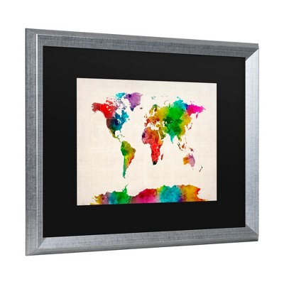 Trademark Fine Art -Michael Tompsett 'Watercolor World Map Ii' Matted Framed Art