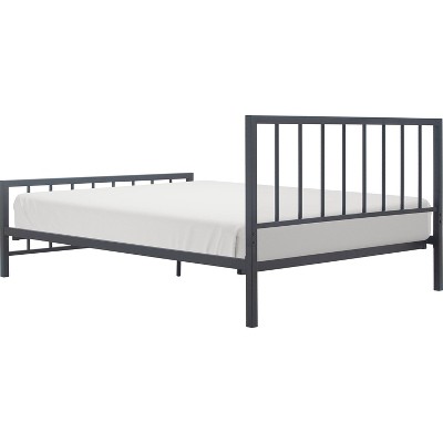 King Matte Black Metal Platform Bed Frame with Headboard and Slats
