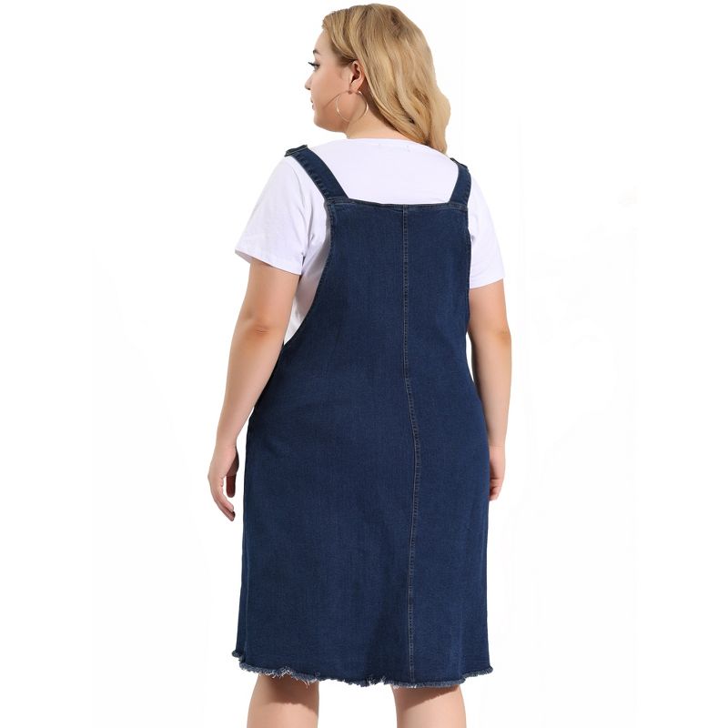Agnes Orinda Women's Plus Size Overall Frayed Adjustable Strap Denim Suspender Shift Dresses, 5 of 7
