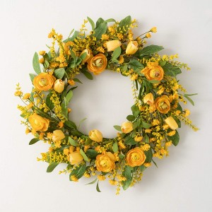 Sullivans Artificial Ranunculus Wreath 24"H; Yellow - 1 of 3