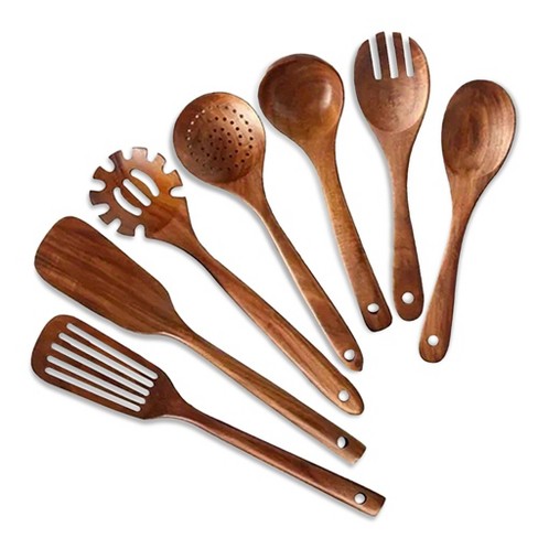 Cheer Collection 7 Piece Elegant Wooden Kitchen Utensils Set : Target