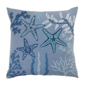 Saro Lifestyle Stonewashed Starfish  Decorative Pillow Cover, Blue, 20" - 1 of 3