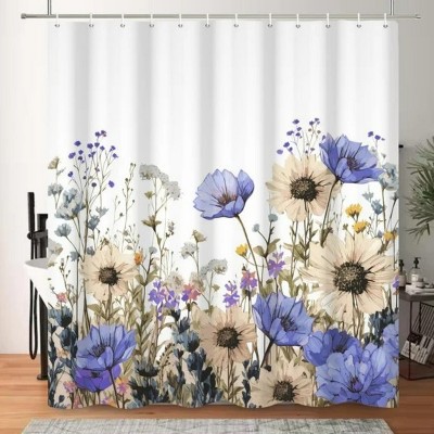 LunaLulinlk Spring Floral Shower Curtain,Purple Flowers Waterproof Polyster Bathroom Curtain